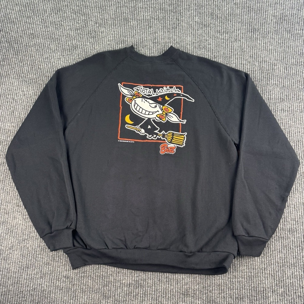 Vintage 90s Total Brat Halloween Witch Crewneck Sweater Extra Large Ultra Fleece